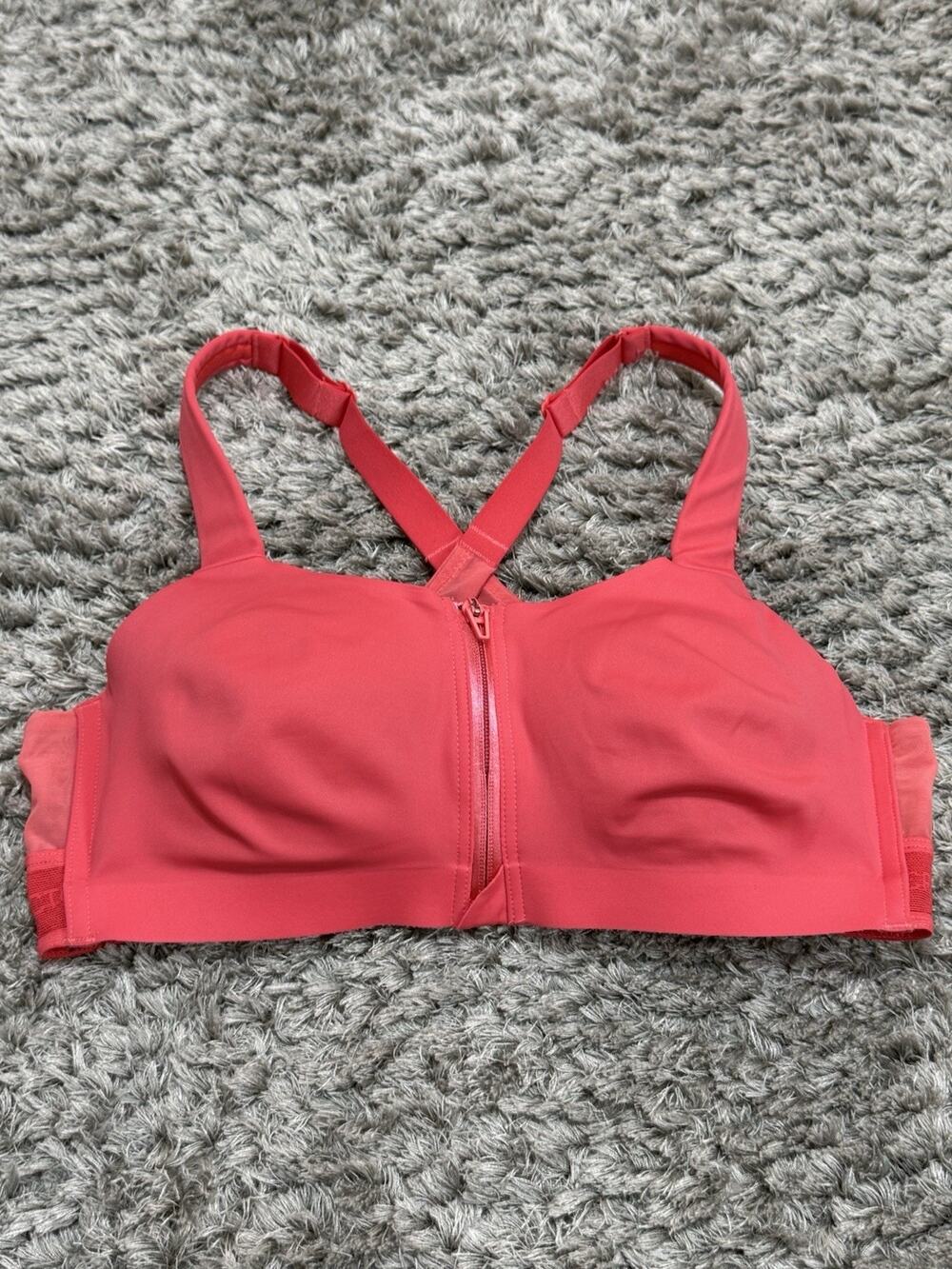 Victoria's Secret On Point Sports Bra 36C Front Zip Racerback Coral Activewear